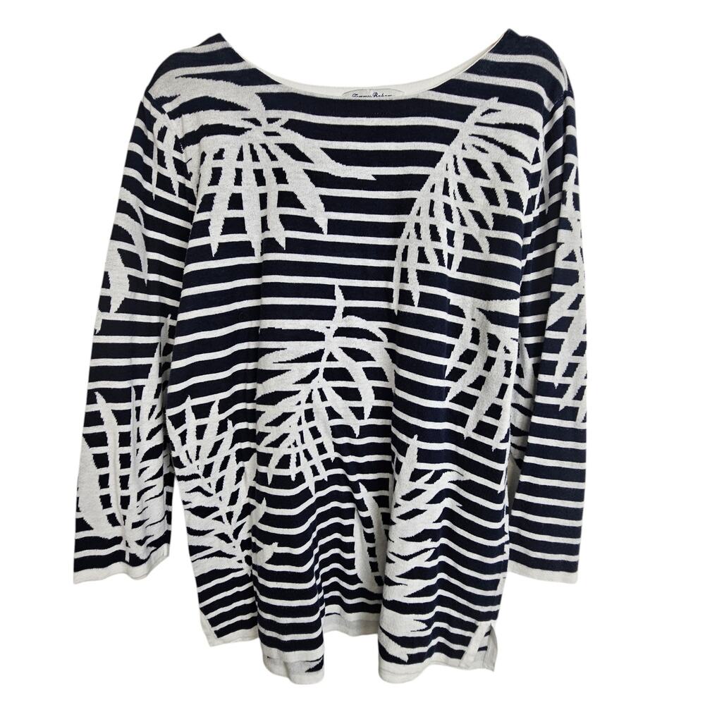 Tommy Bahama Womens Striped Floral Sweater Size L Resort Tropical Hawaiian Knit